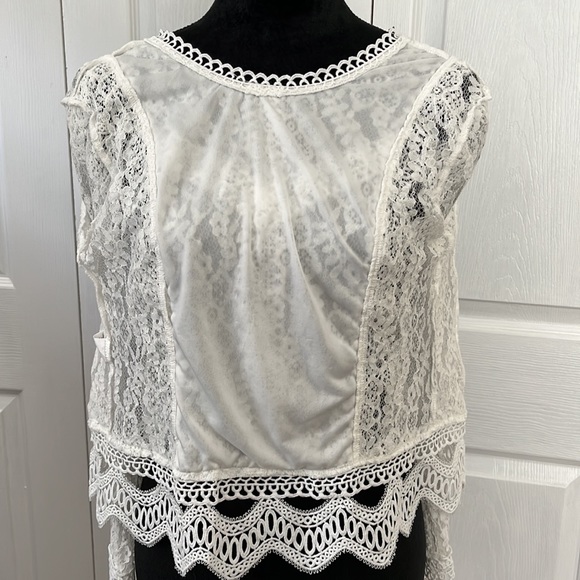 White Lace Blouse Mock Neck sz S - Picture 10 of 14